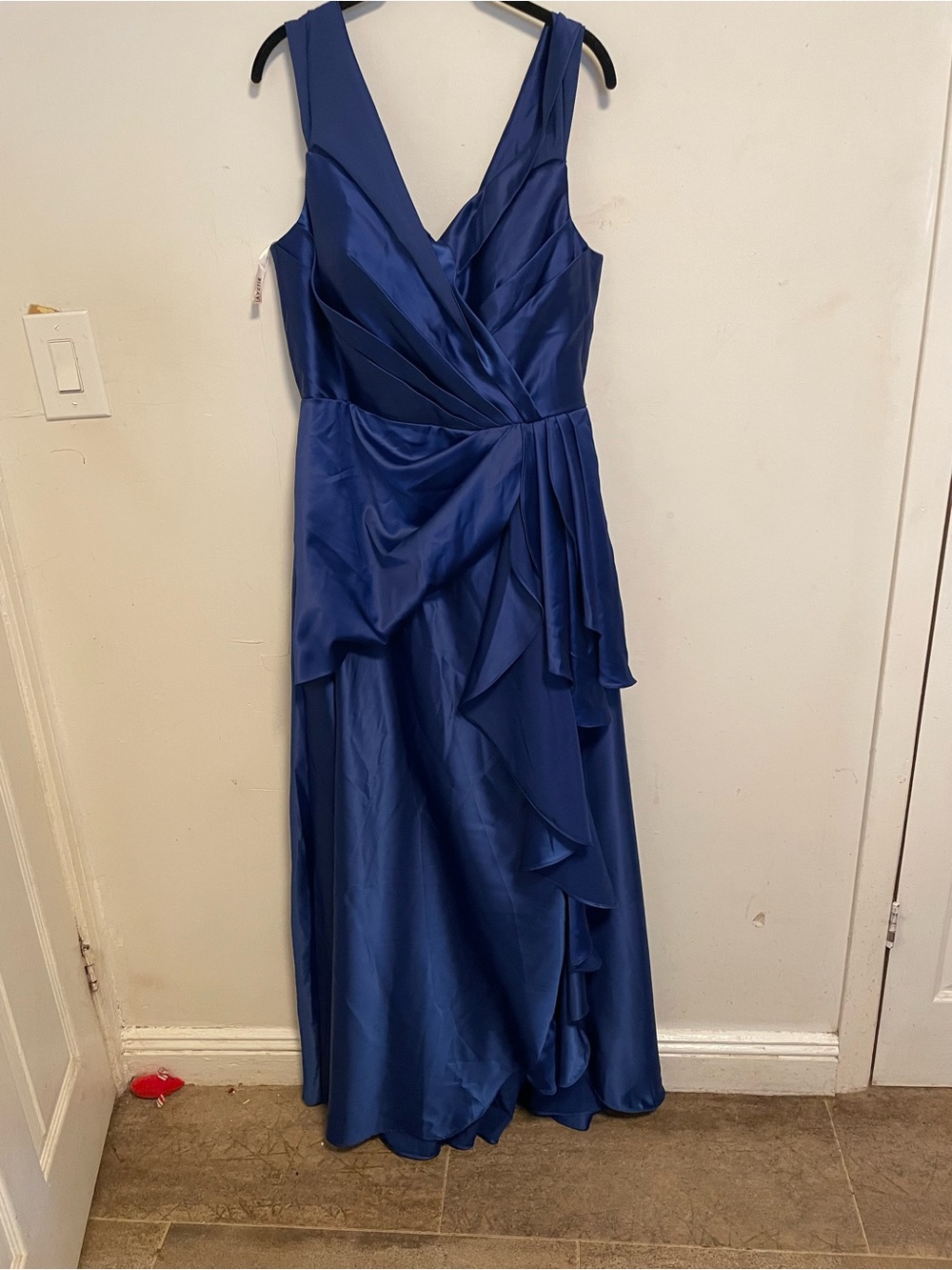 Off-Shoulder Blue not pink only color they showed in Ruffle A-Line Dress
